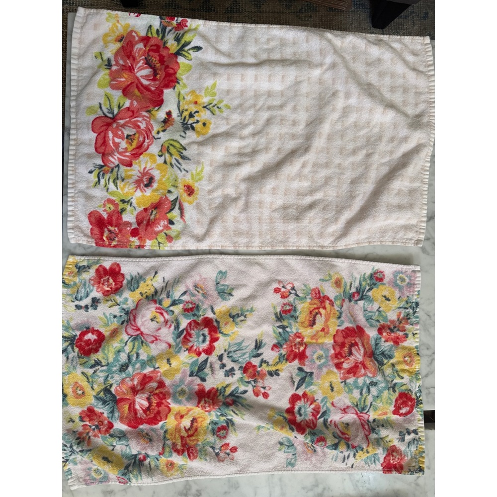 The Pioneer Woman Floral Cotton Kitchen Towels Set / 2 Red Yellow Teal Farmhous